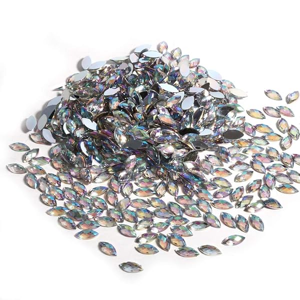 Hilitand 500pcs AB Acrylic Rhinestone Horse Eye Shape 7x15mm for Wedding & Party Decor - White Crystal Gems - View 3 of 10
