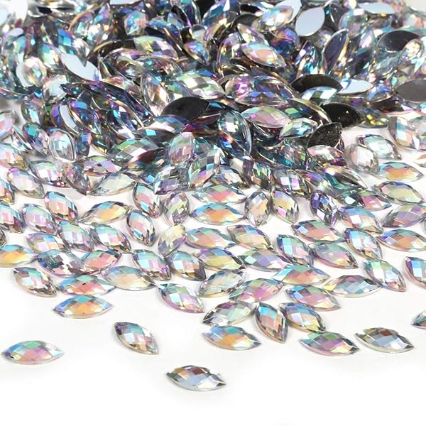 Hilitand 500pcs AB Acrylic Rhinestone Horse Eye Shape 7x15mm for Wedding & Party Decor - White Crystal Gems - View 4 of 10