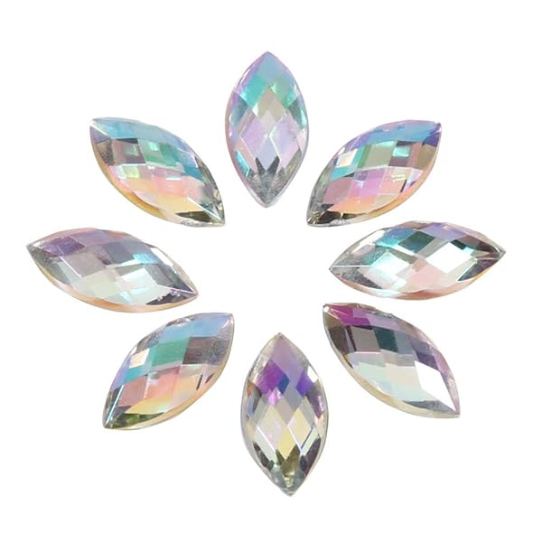 500pcs AB Acrylic Rhinestone Horse Eye Shape 7x15mm for Wedding & Party Decor - White Crystal Gems