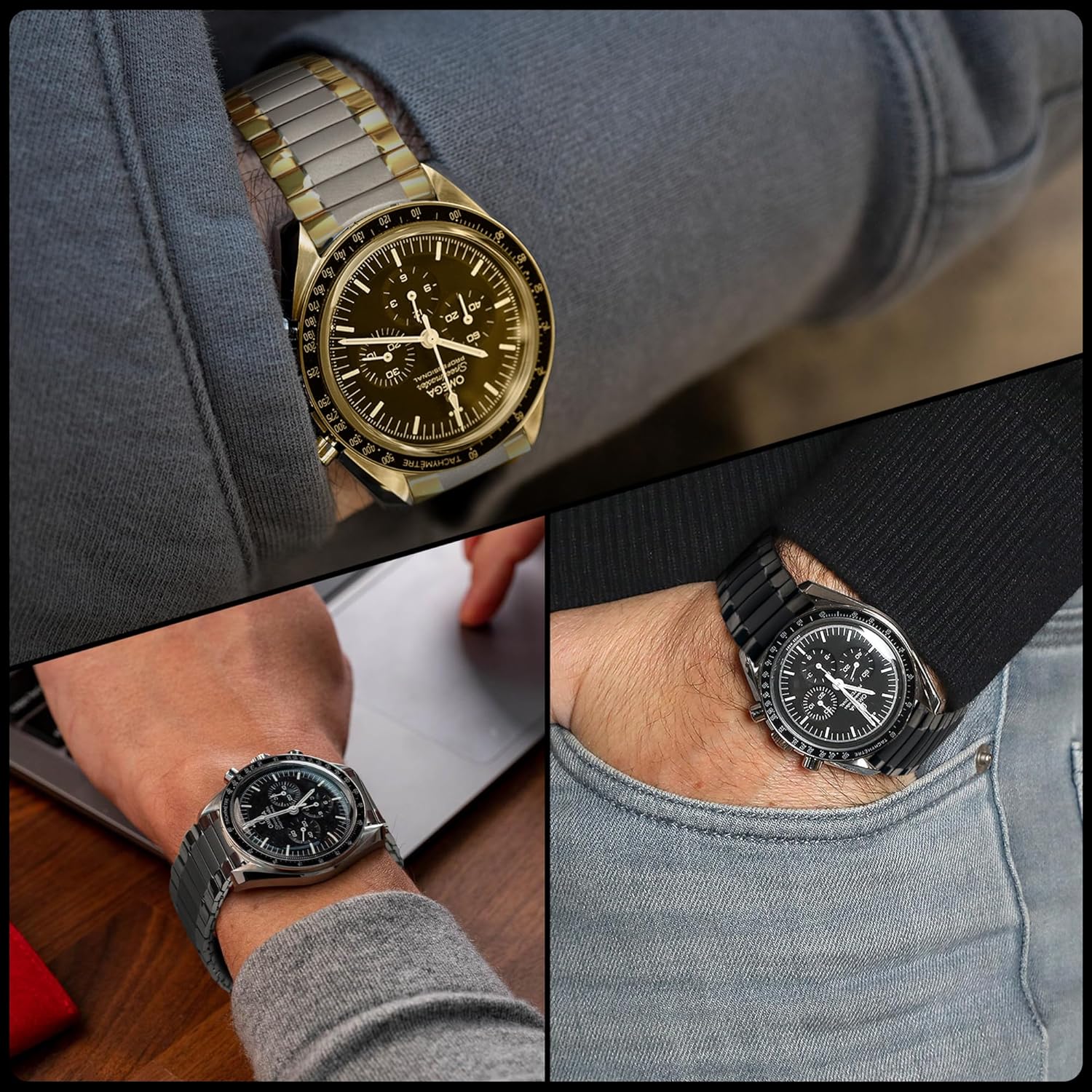 STUNNING SELECTION Alpine Stainless Steel Expansion Watch Band for Men and Women Flexible Replacement Strap Compatible with Regular and Smart Watches Two Tone - View 5 of 9