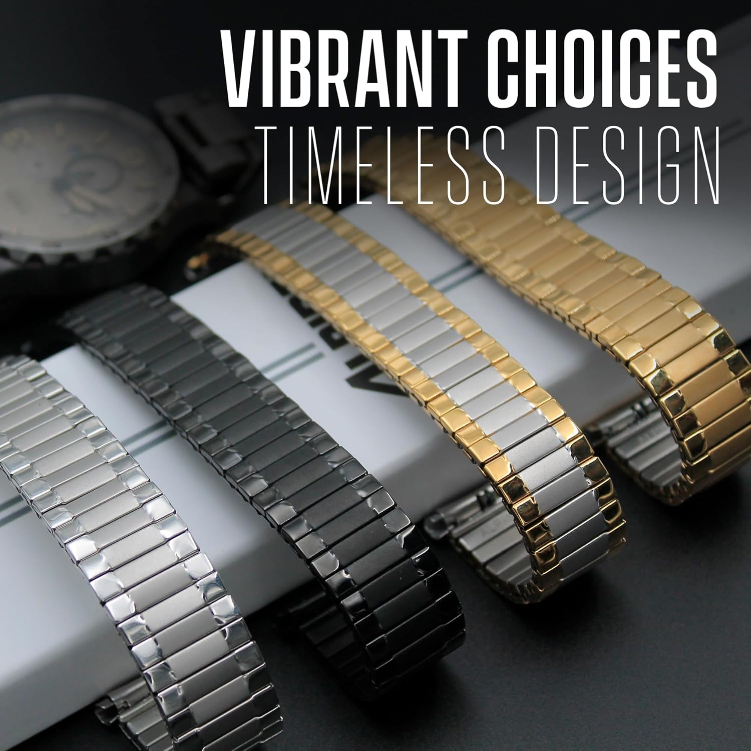 STUNNING SELECTION Alpine Stainless Steel Expansion Watch Band for Men and Women Flexible Replacement Strap Compatible with Regular and Smart Watches Two Tone - View 7 of 9