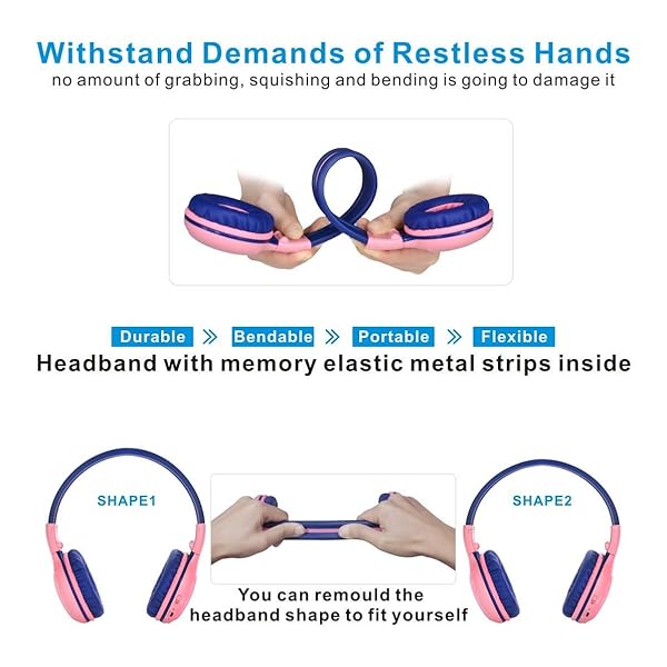 SIMOLIO SIMOLIO Kids Wireless Headphones Volume Limited Bluetooth Over Ear Headset for Girls Adjustable Foldable Stereo for iPad Kindle Fire Tablet Pink - View 3 of 7