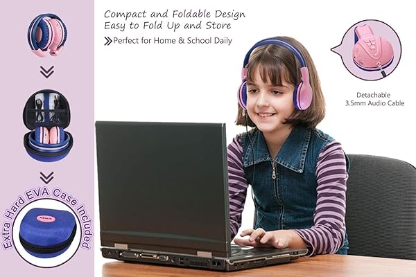 SIMOLIO SIMOLIO Kids Wireless Headphones Volume Limited Bluetooth Over Ear Headset for Girls Adjustable Foldable Stereo for iPad Kindle Fire Tablet Pink - View 5 of 7