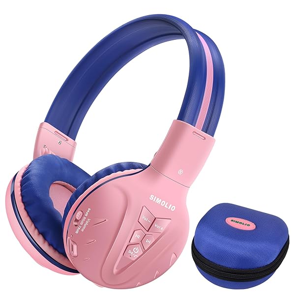 SIMOLIO SIMOLIO Kids Wireless Headphones Volume Limited Bluetooth Over Ear Headset for Girls Adjustable Foldable Stereo for iPad Kindle Fire Tablet Pink