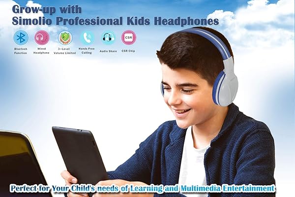 SIMOLIO SIMOLIO Kids Bluetooth Headphones 2 Pack with Hearing Protection Wireless for School Travel Boys Girls Teens Grey Mint - View 4 of 7