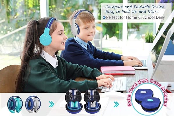 SIMOLIO SIMOLIO Kids Bluetooth Headphones 2 Pack with Hearing Protection Wireless for School Travel Boys Girls Teens Grey Mint - View 5 of 7