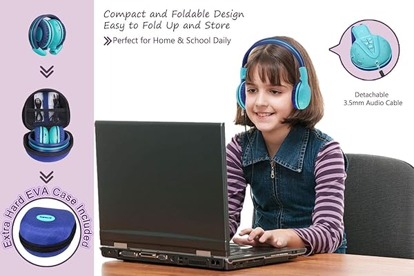 SIMOLIO SIMOLIO Kids Bluetooth Headphones Wireless Over Ear Adjustable Volume Safe for Children Travel Tablet Airplane Blue - View 5 of 7