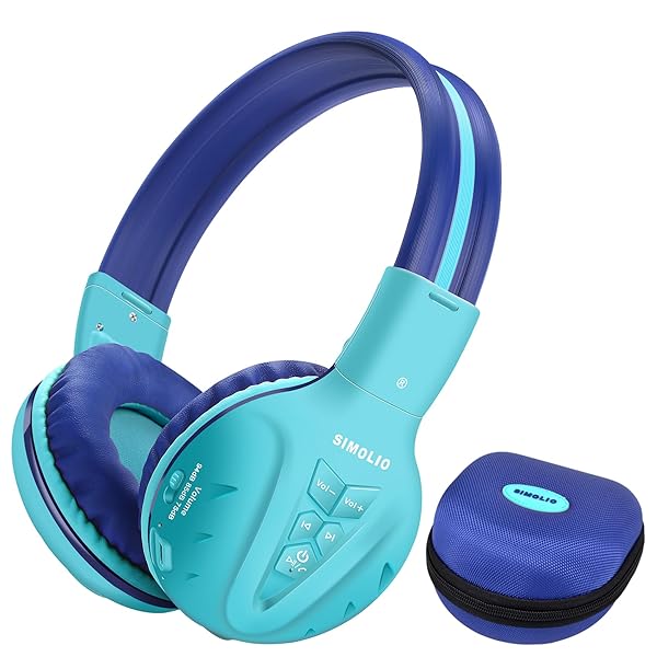 SIMOLIO SIMOLIO Kids Bluetooth Headphones Wireless Over Ear Adjustable Volume Safe for Children Travel Tablet Airplane Blue