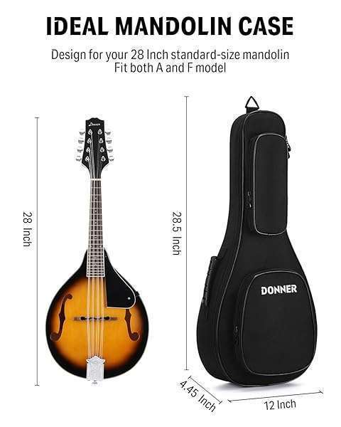 Donner Donner 28 Inch Mandolin Case - Waterproof Nylon Gig Bag with Padded Sponge & Metal Zippers for A & F Style Mandolins - View 3 of 8