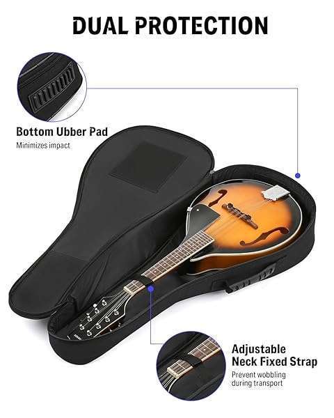 Donner Donner 28 Inch Mandolin Case - Waterproof Nylon Gig Bag with Padded Sponge & Metal Zippers for A & F Style Mandolins - View 5 of 8