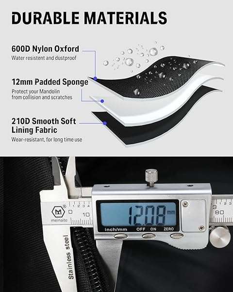 Donner Donner 28 Inch Mandolin Case - Waterproof Nylon Gig Bag with Padded Sponge & Metal Zippers for A & F Style Mandolins - View 7 of 8