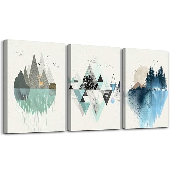 MHARTK66 MHARTK66 Abstract Geometry Canvas Wall Art - 3 Panels for Living Room, Office & Bedroom Decor - 12x16 Inch Mountain Pictures