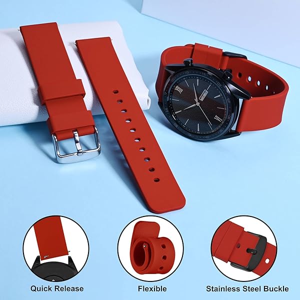 WOCCI WOCCI 22mm Silicone Watch Band Quick Release Rubber Replacement Strap with Black Stainless Steel Buckle in Christmas Red - View 3 of 9