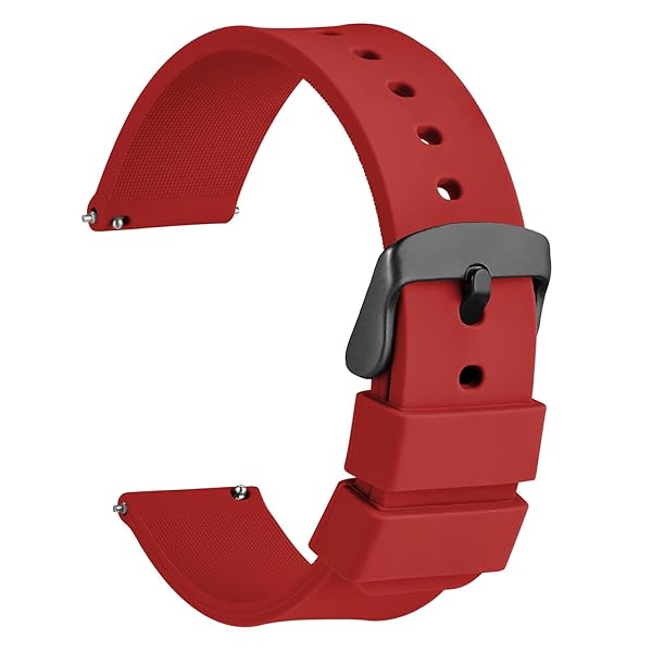 WOCCI 22mm Silicone Watch Band Quick Release Rubber Replacement Strap with Black Stainless Steel Buckle in Christmas Red