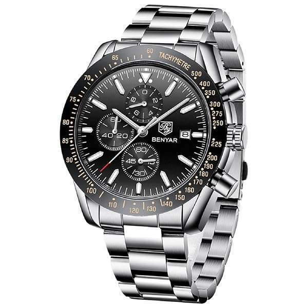 BY BENYAR Men's Waterproof Chronograph Watch - Stylish Stainless Steel Dress & Sport Watch for Business & Casual Wear