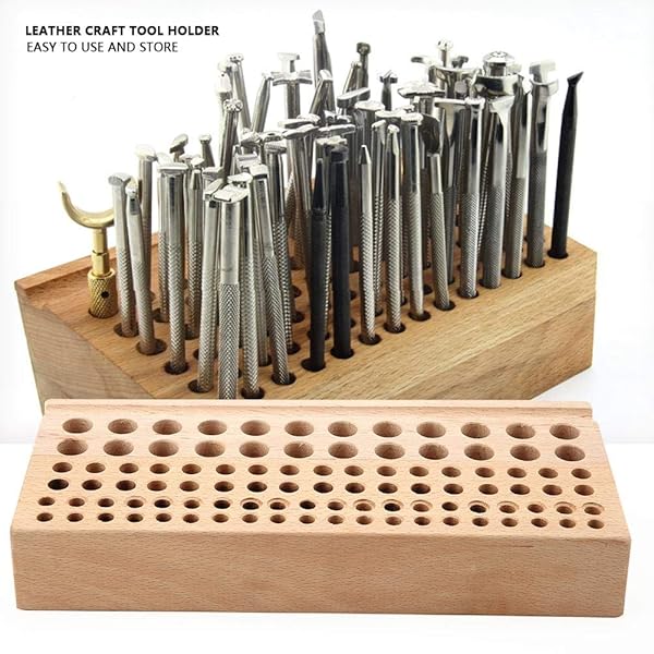Akozon Akazon Leather Tool Holder: 98-Hole Organizer for Punching, Crafting & Painting Brushes - Perfect for Leatherworking - View 3 of 7