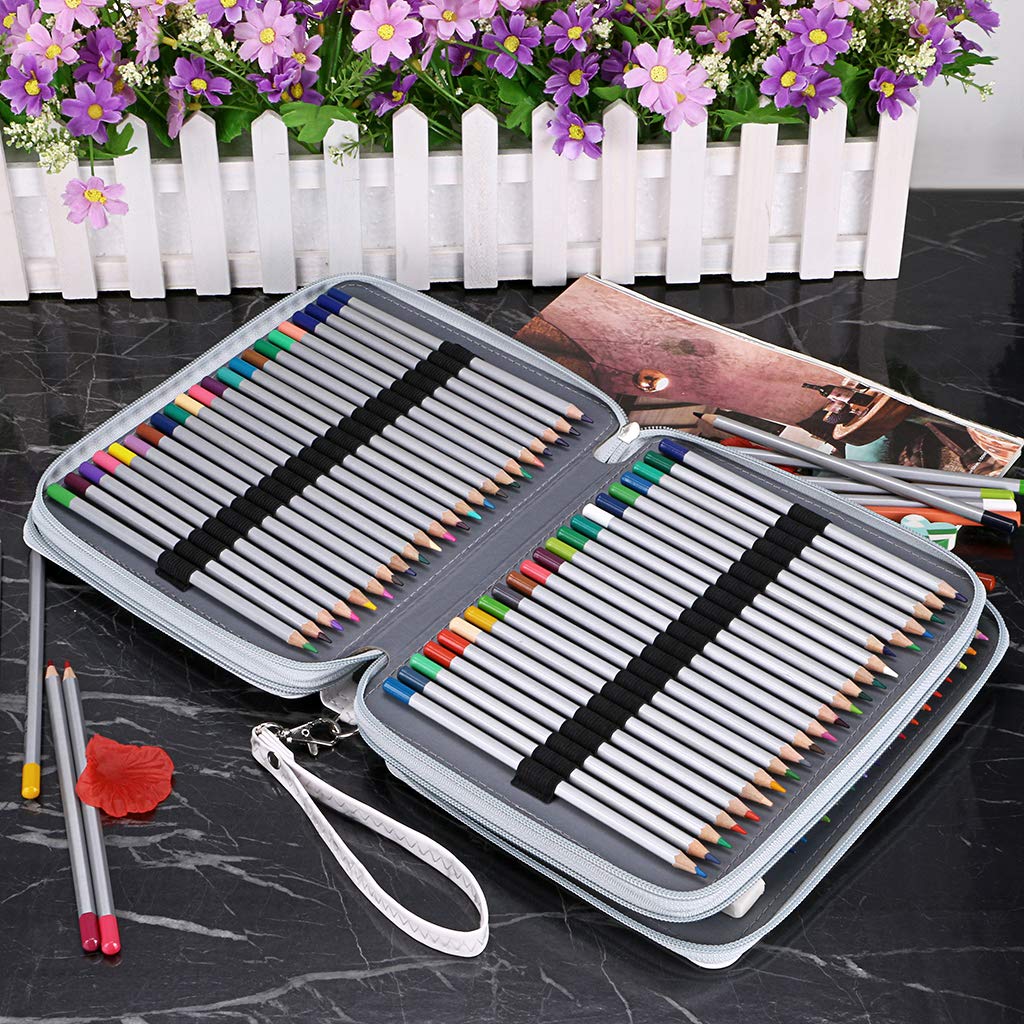 BTSKY BTSKY Deluxe PU Leather Pencil Case 120 Slot Holder with Handle for Colored Pencils Large White Marble - View 4 of 8