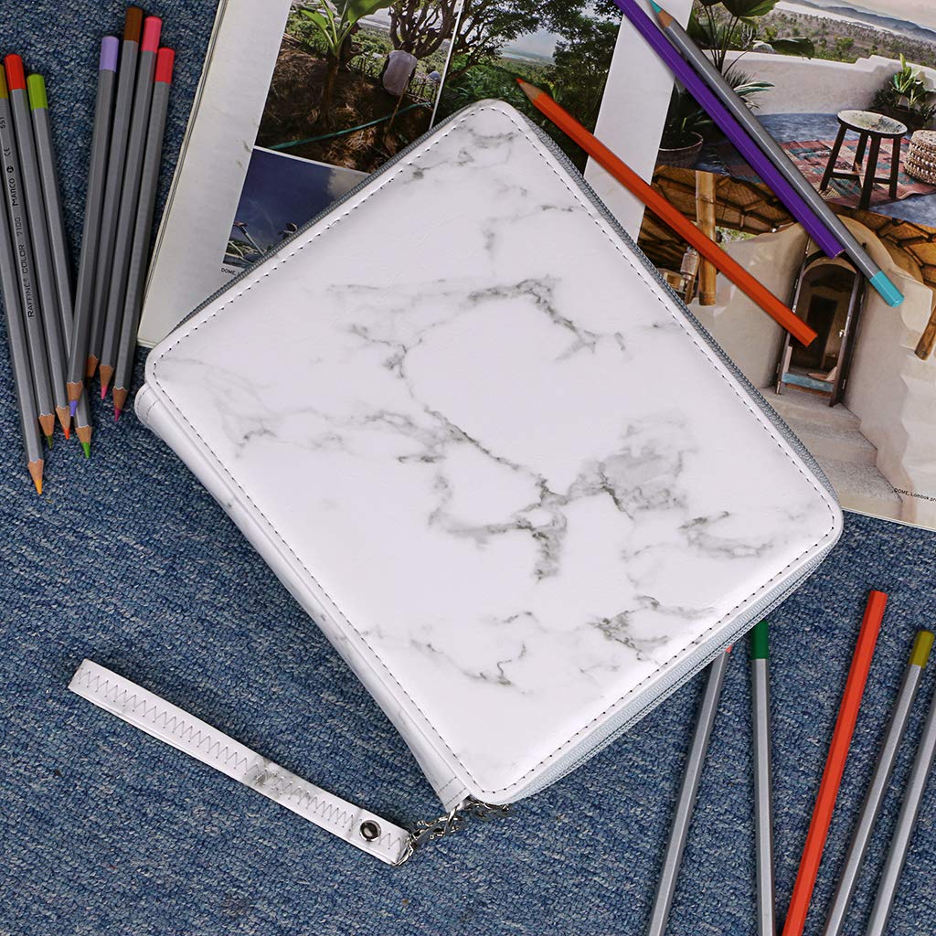 BTSKY BTSKY Deluxe PU Leather Pencil Case 120 Slot Holder with Handle for Colored Pencils Large White Marble - View 5 of 8