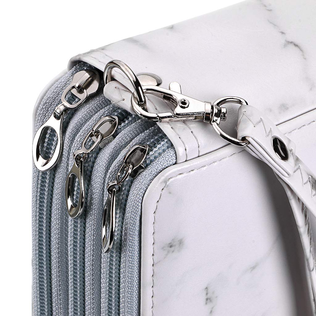 BTSKY BTSKY Deluxe PU Leather Pencil Case 120 Slot Holder with Handle for Colored Pencils Large White Marble - View 6 of 8