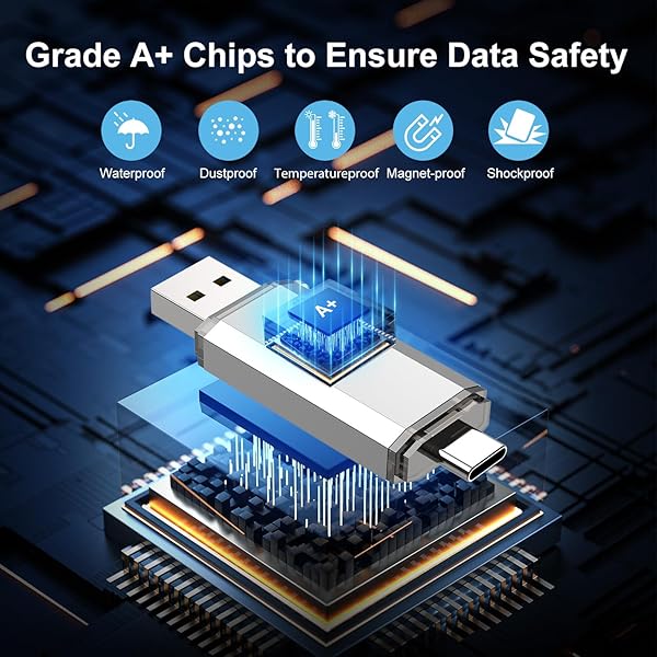 RAOYI RAOYI 32GB USB C Flash Drive 2 in 1 USB 3.0 Type C Dual OTG Metal Thumb Drive for Smartphones MacBook Computers and Tablets Silver - View 7 of 10