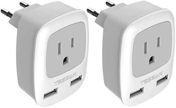 TESSAN European Travel Plug Adapter 2 Pack - TESSAN USB Type C Charger for EU, Spain, Germany, France & More