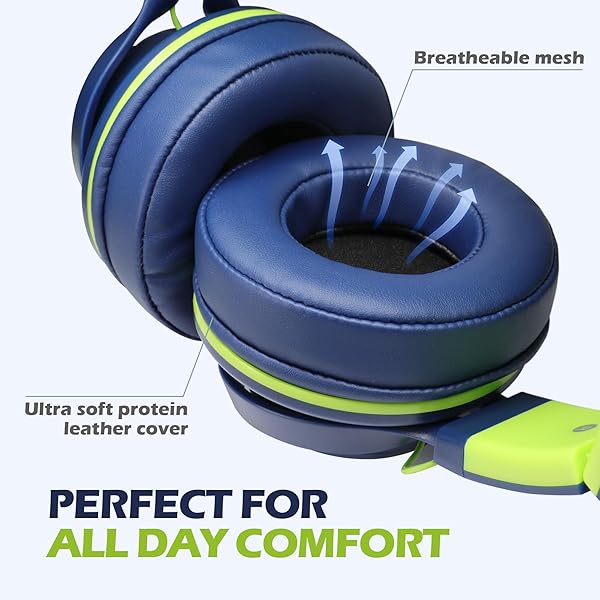AILIHEN AILIHEN C8 Wired Headphones with Microphone and Volume Control for School Smartphones Laptops Tablets Airplane Travel Blue Green - View 3 of 6