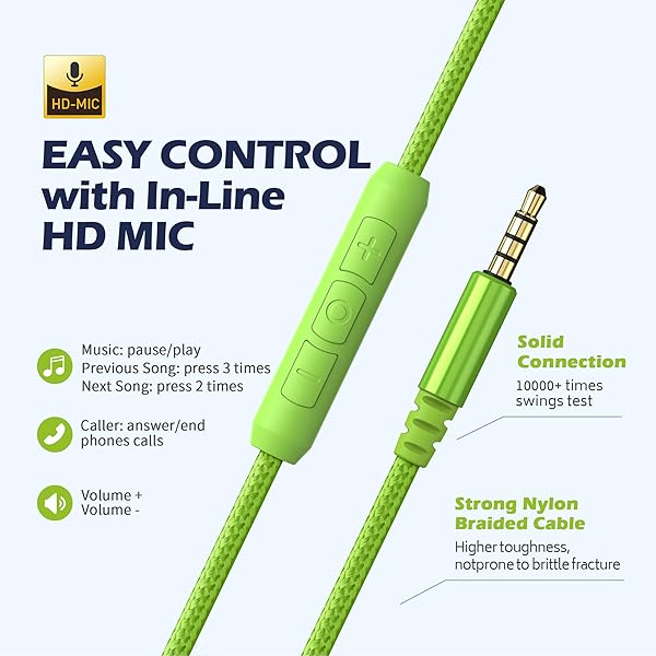 AILIHEN AILIHEN C8 Wired Headphones with Microphone and Volume Control for School Smartphones Laptops Tablets Airplane Travel Blue Green - View 5 of 6