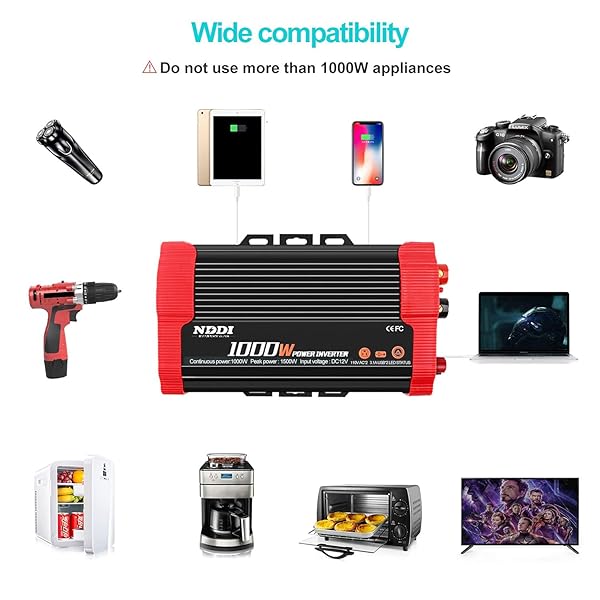 NDDI POWER Buy NDDI POWER 1000W Car Power Inverter - Dual AC Outlets & USB Fast Charging Adapter - View 3 of 8