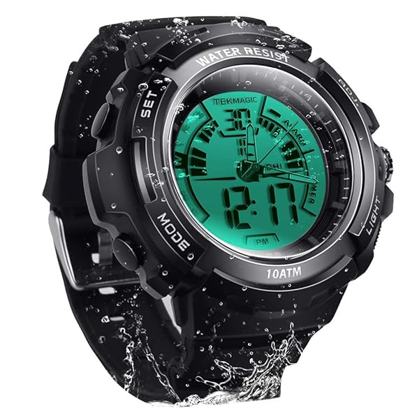 TEKMAGIC TEKMAGIC 10 ATM Digital Diving Watch: 100m Waterproof, Luminous LCD, Stopwatch & Alarm for Sports