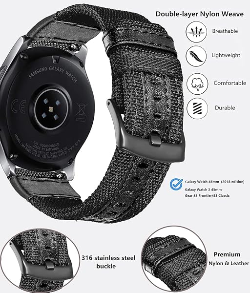 Olytop Durable 22mm Nylon Bands for Galaxy Watch 46mm, 3 45mm & Gear S3 - 2 Pack Sports Replacement Straps - View 4 of 7