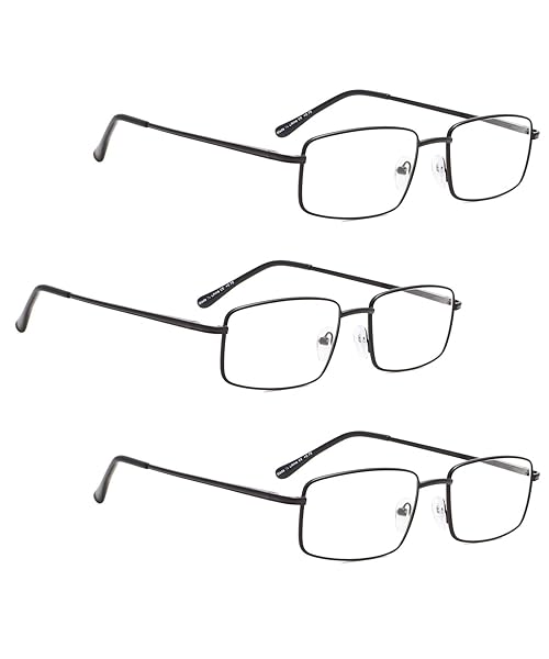 LUR Large Metal Reading Glasses for Men 3 Pack Black Stylish and Comfortable Readers