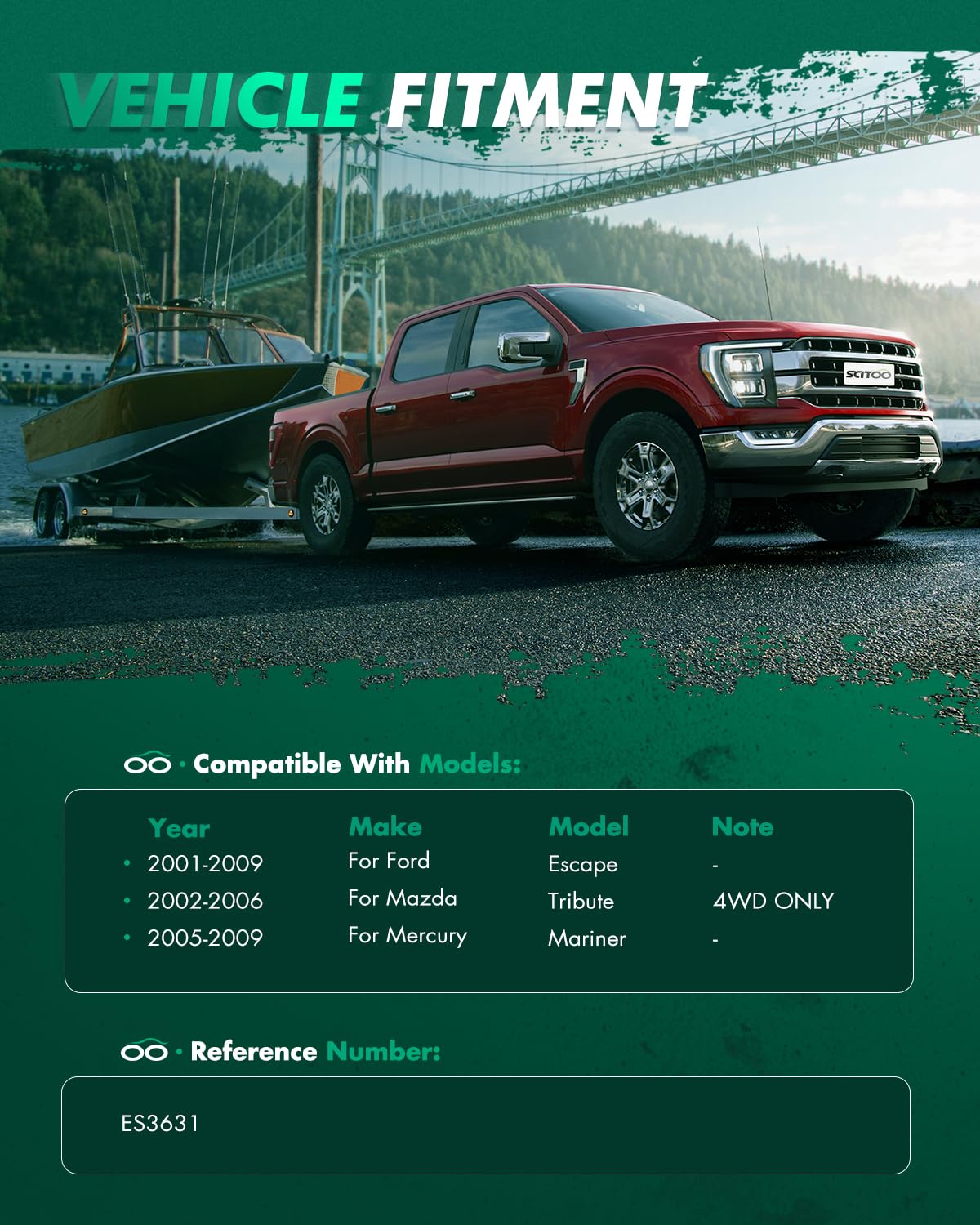 SCITOO SCITOO Suspension Kit 2 Front Outer Tie Rod End for 2001-2009 Ford Escape Mazda Tribute Mercury Mariner ES3631 - View 2 of 7