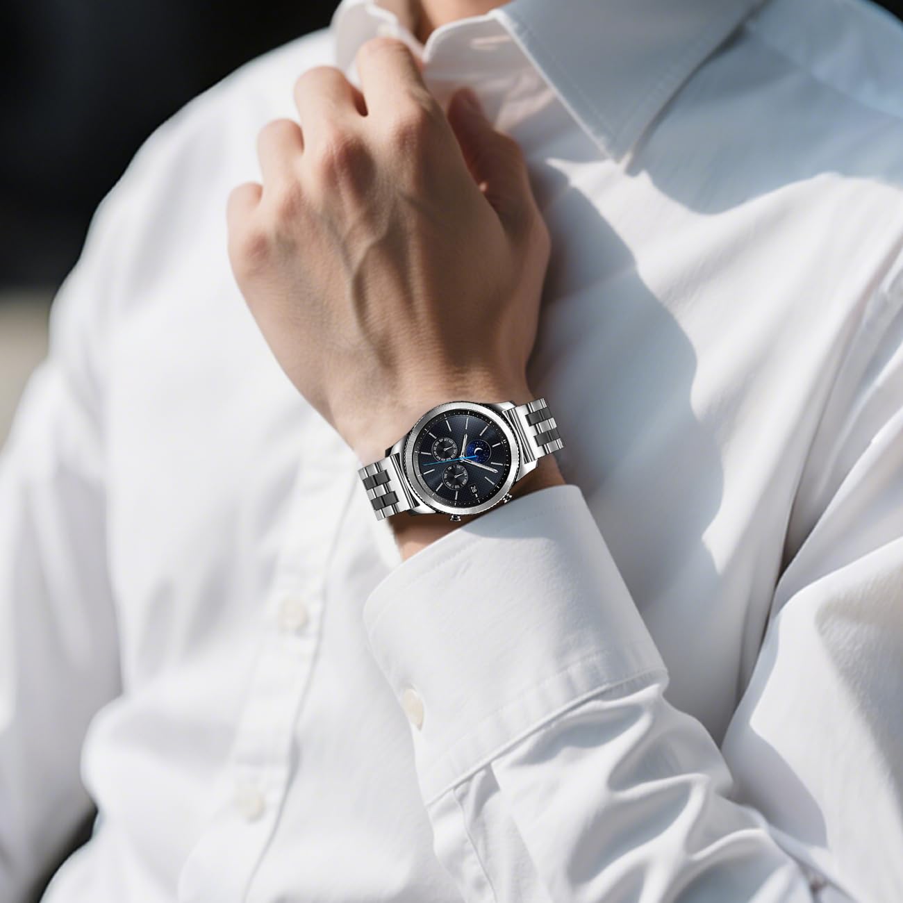 Kai Tian Brushed 22mm Stainless Steel Watch Band Replacement Silver and IP Black Metal Strap for Men and Women with Deployment Clasp - View 2 of 7