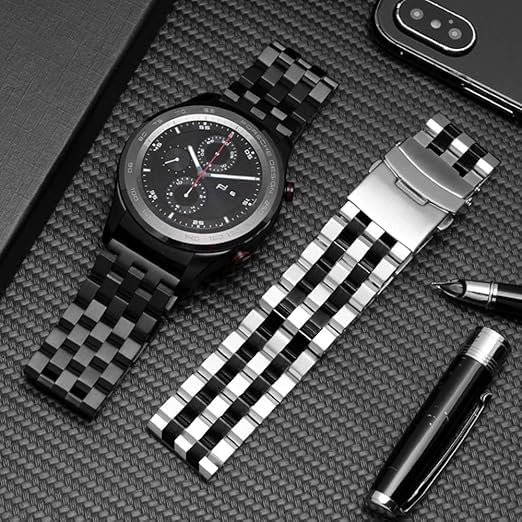 Kai Tian Brushed 22mm Stainless Steel Watch Band Replacement Silver and IP Black Metal Strap for Men and Women with Deployment Clasp - View 3 of 7