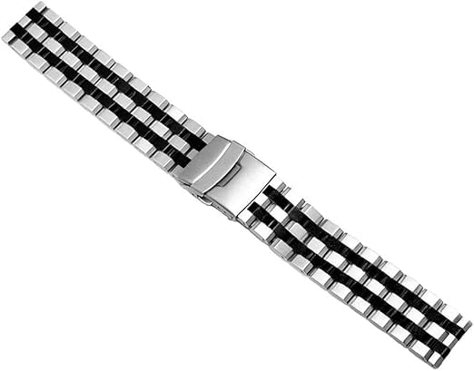 Kai Tian Brushed 22mm Stainless Steel Watch Band Replacement Silver and IP Black Metal Strap for Men and Women with Deployment Clasp - View 4 of 7