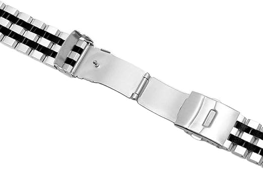 Kai Tian Brushed 22mm Stainless Steel Watch Band Replacement Silver and IP Black Metal Strap for Men and Women with Deployment Clasp - View 5 of 7