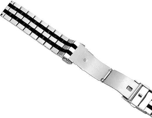 Kai Tian Brushed 22mm Stainless Steel Watch Band Replacement Silver and IP Black Metal Strap for Men and Women with Deployment Clasp - View 6 of 7