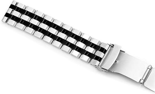 Kai Tian Brushed 22mm Stainless Steel Watch Band Replacement Silver and IP Black Metal Strap for Men and Women with Deployment Clasp - View 7 of 7