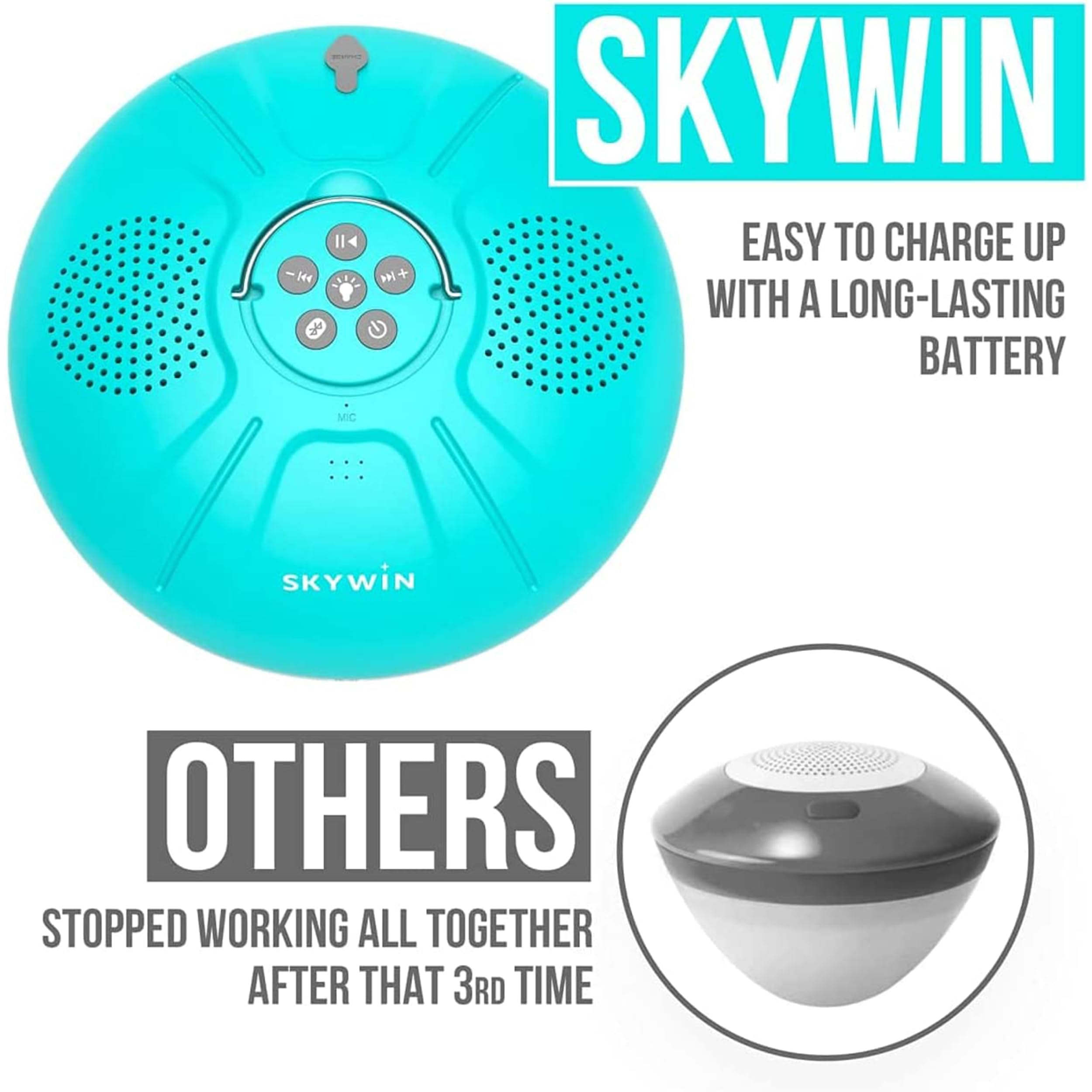 Skywin Skywin Floating Pool Speaker with Lights Water Resistant Wireless Hot Tub Accessories for Adults Inflatable Pool Lights - View 3 of 6