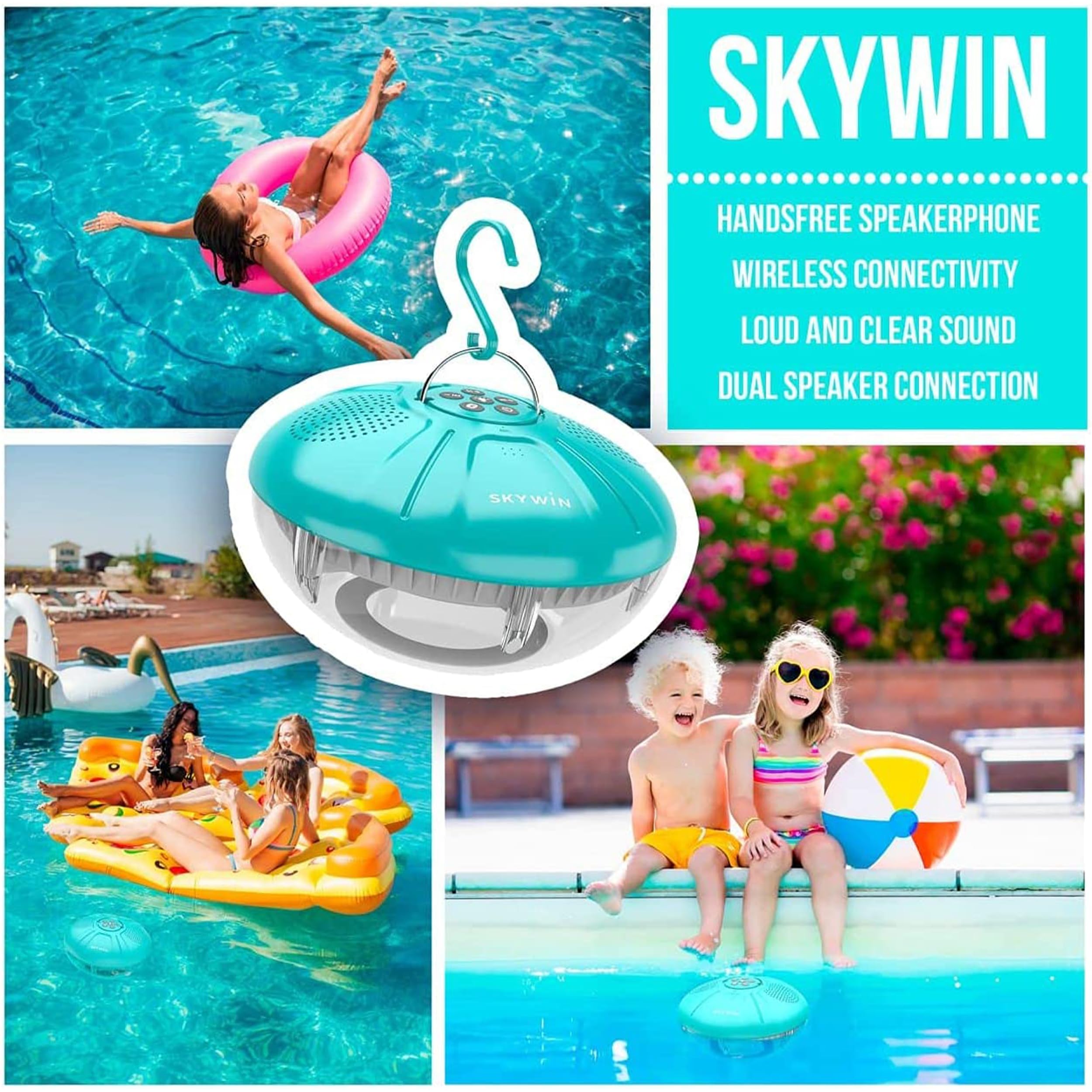Skywin Skywin Floating Pool Speaker with Lights Water Resistant Wireless Hot Tub Accessories for Adults Inflatable Pool Lights - View 5 of 6