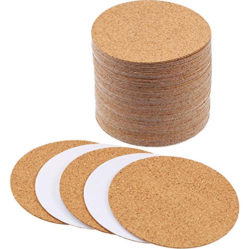 Hotop 60 Pieces Self Adhesive Cork Coasters Round 4x4 for DIY Crafts and Backing Tiles Supplies