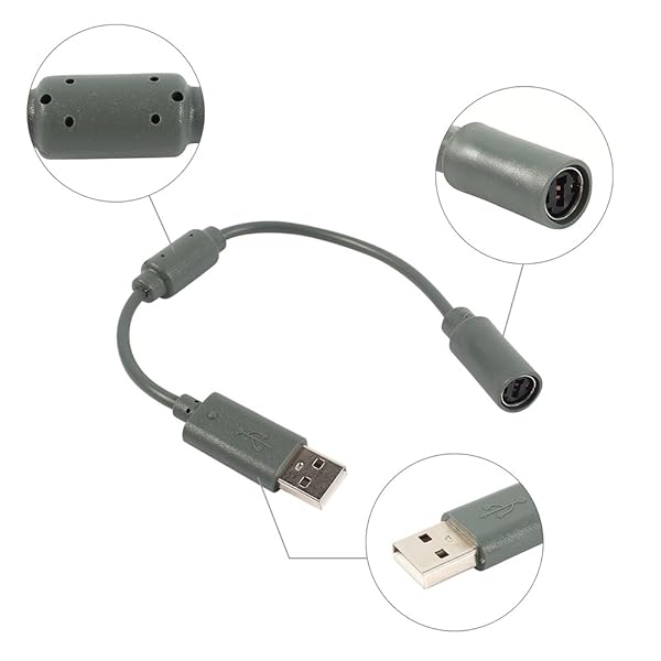 Zerone Zerone Wired Controller USB Breakaway Adapter for XBOX 360 - High-Quality Connection Cable (Gray) - View 3 of 10