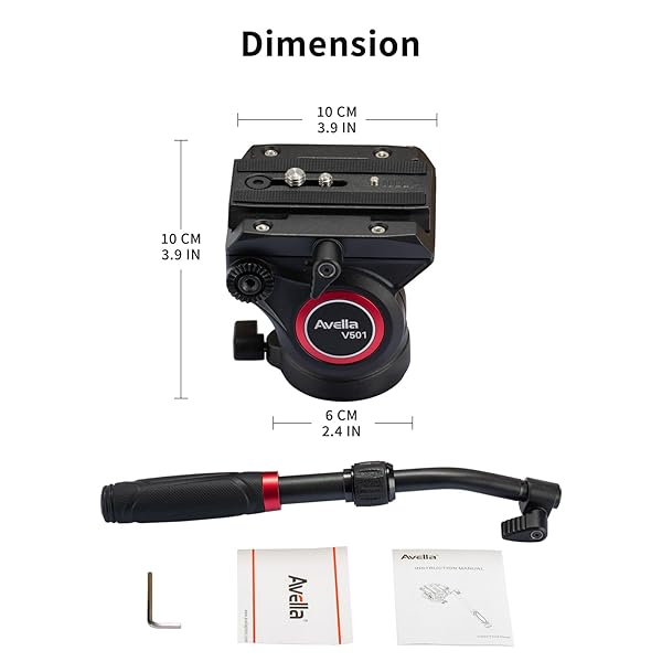 AVELLA Avella V501 Video Tripod Fluid Head: Lightweight, Heavy Duty, Quick Release for Canon, Nikon, Sony, Panasonic - 13.2lb Load Capacity - View 10 of 10