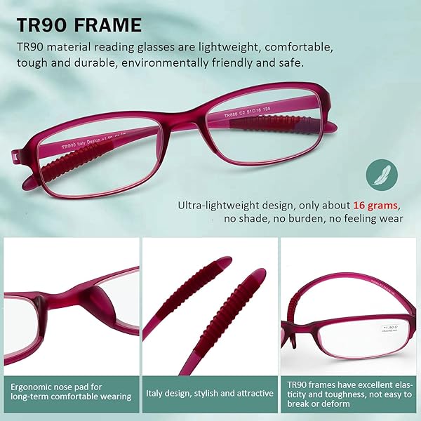 DOOViC DOOViC 4 Pack Blue Light Blocking Reading Glasses Lightweight Anti Eyestrain Readers for Men and Women 1.0 Strength - View 3 of 8