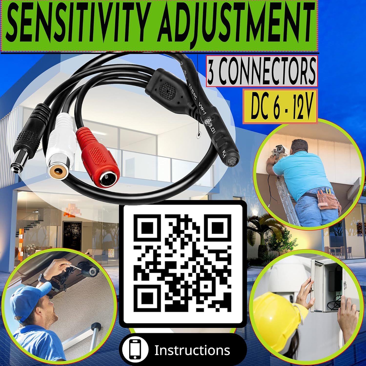 USA Sales Group USA Sales Group Outdoor Indoor CCTV Microphone Security Tiny Surveillance RCA Audio for DVR High Sensitive Preamp Amplified Device 3 Pack - View 3 of 9