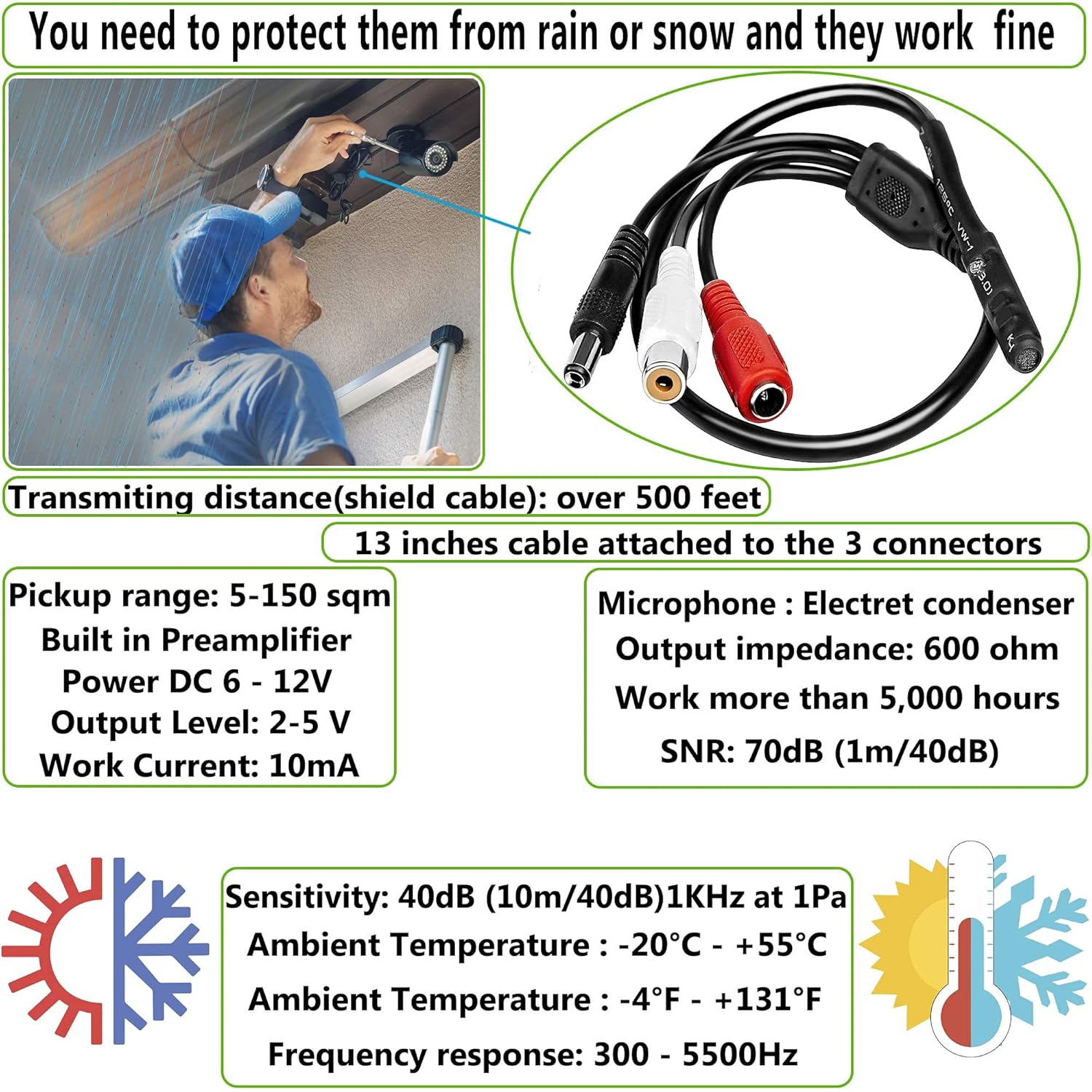 USA Sales Group USA Sales Group Outdoor Indoor CCTV Microphone Security Tiny Surveillance RCA Audio for DVR High Sensitive Preamp Amplified Device 3 Pack - View 4 of 9
