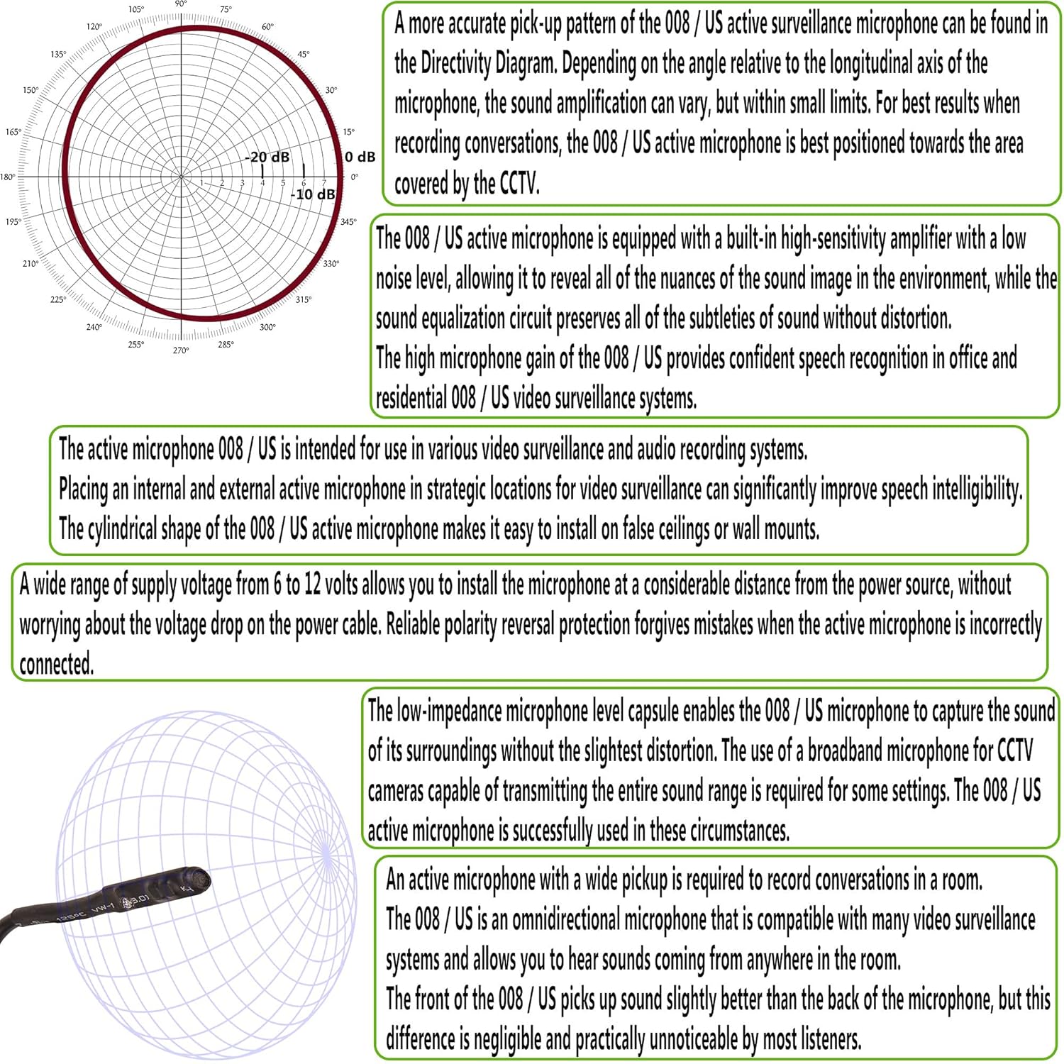 USA Sales Group USA Sales Group Outdoor Indoor CCTV Microphone Security Tiny Surveillance RCA Audio for DVR High Sensitive Preamp Amplified Device 3 Pack - View 5 of 9