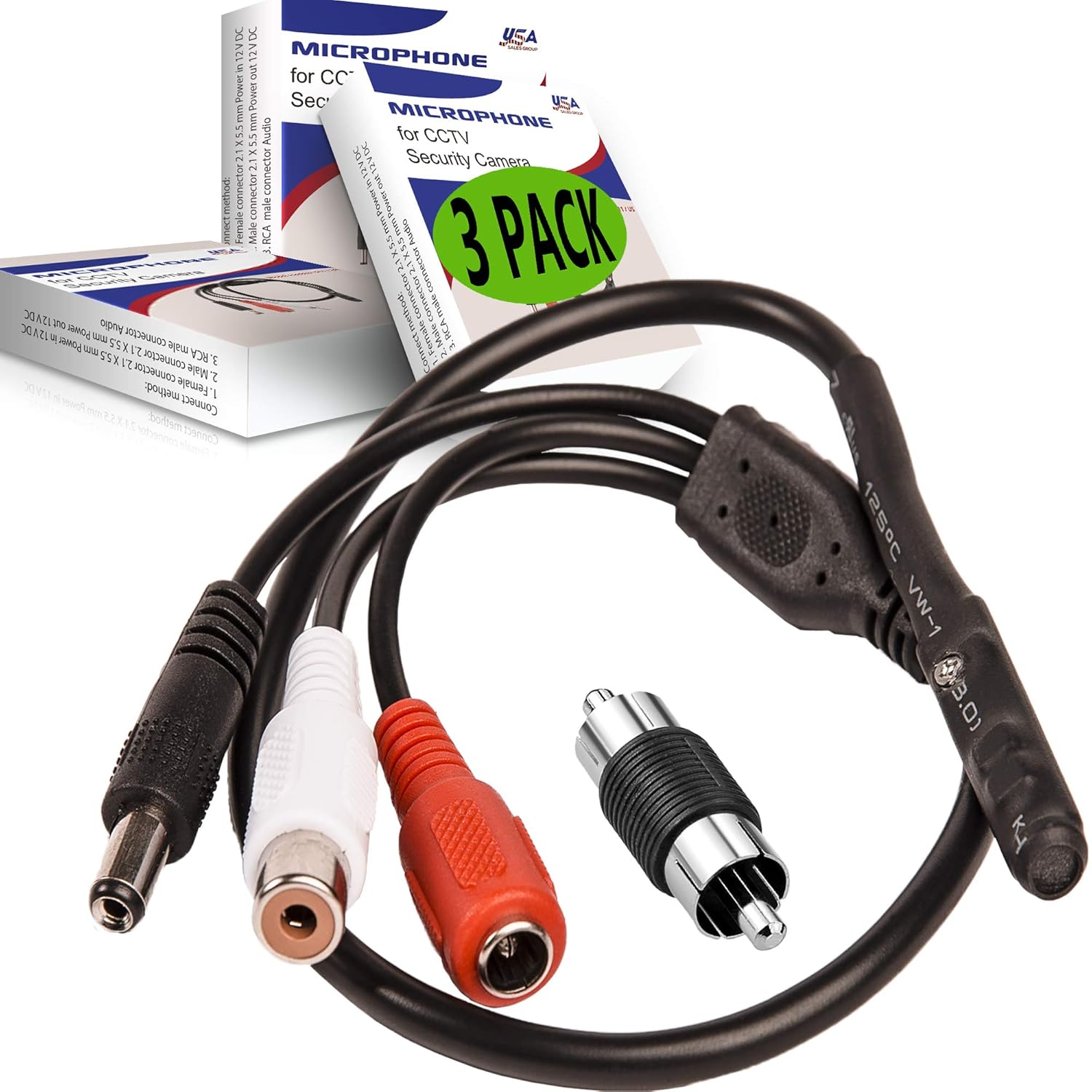 USA Sales Group USA Sales Group Outdoor Indoor CCTV Microphone Security Tiny Surveillance RCA Audio for DVR High Sensitive Preamp Amplified Device 3 Pack