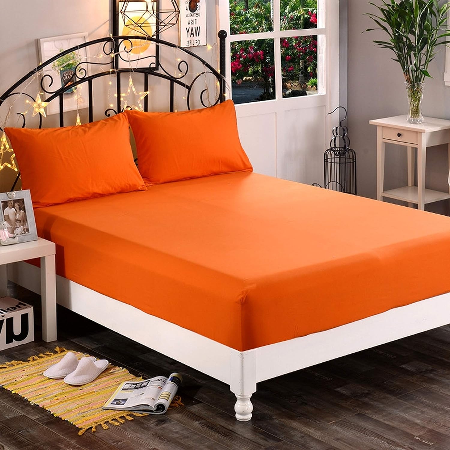 Elegant Comfort 1500 Premium Hotel Quality Fitted Sheet Soft Microfiber Deep Pocket 16 Inch Wrinkle Fade Resistant Queen Orange
