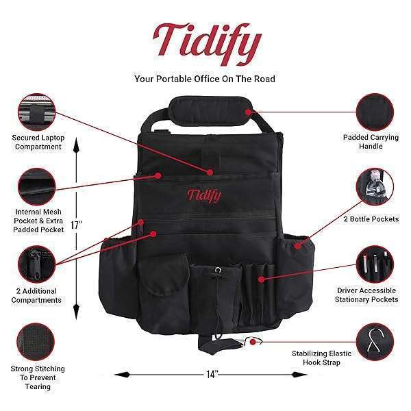 Tidify 2023 Tidify Car Front Seat Organizer: Tablet & Laptop Storage with Adjustable Straps - Your Mobile Office Solution - View 8 of 11